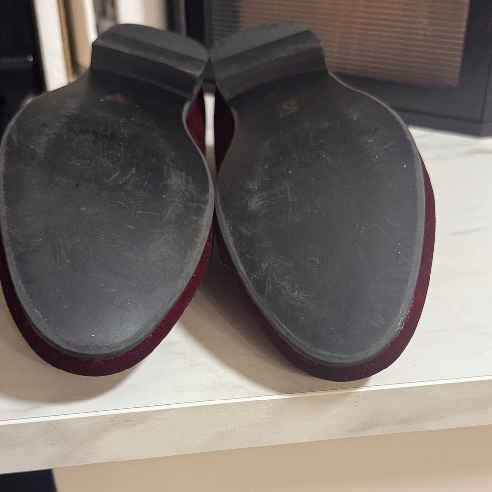 EUC Red Velvet Loafers with Gold Accent - Picture 8 of 12